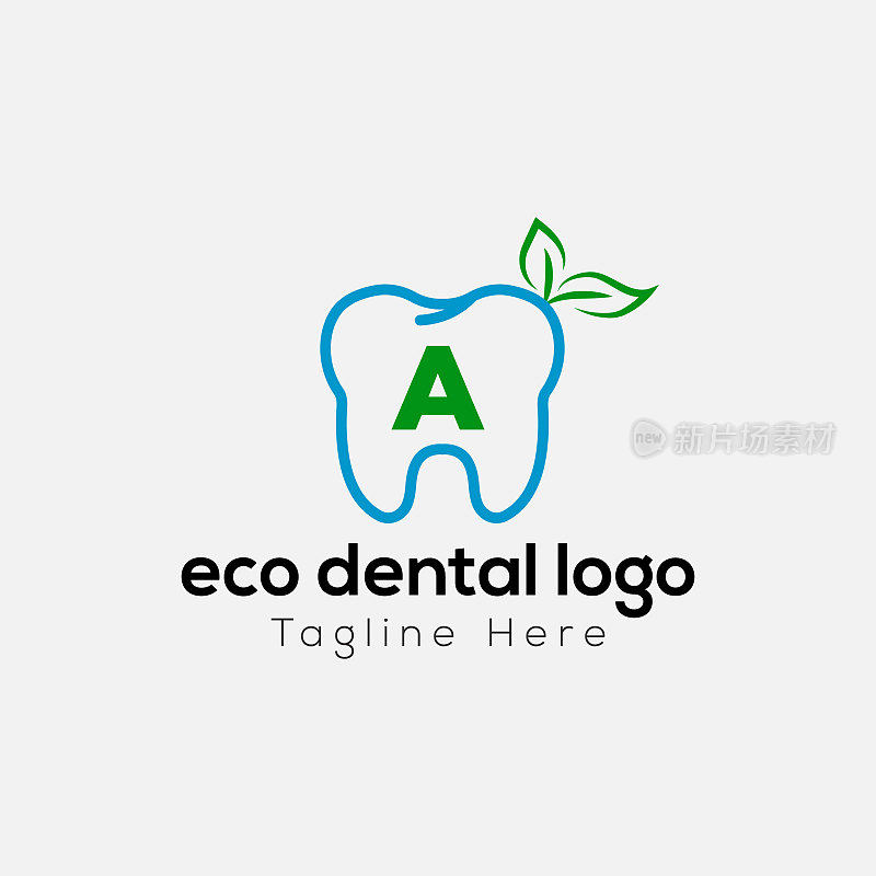 生态牙科标志上的字母模板。Eco Dental On A Letter, Initial Eco Dental, Teeth Sign Concept